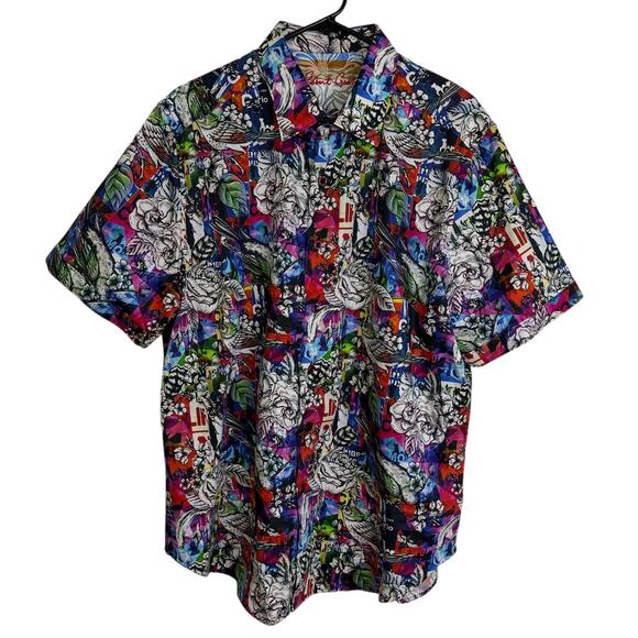 Robert Graham Brenham Shirt Mens XL Multi Floral Short Sleeve Button Up Cotton - Picture 1 of 11